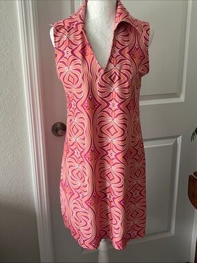 Ava Lynn Sleeveless Pink Geometric Tennis /Golf Midi Dress
